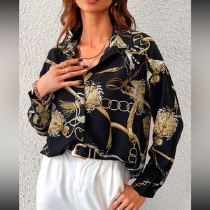 Black and gold chain button down